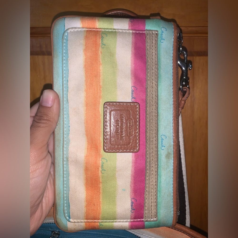 COACH Hampton Watercolor Pastel Stripes Tote Handbag and wristlet bundle - Picture 9 of 11